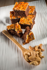 Homemade cake, Cashews nut toffee cake, copy space, selective focus
