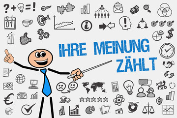 Ihre Meinung zählt / Mann mit Symbole