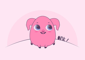 Naklejka premium cute pink piggy sits grunts and smiles