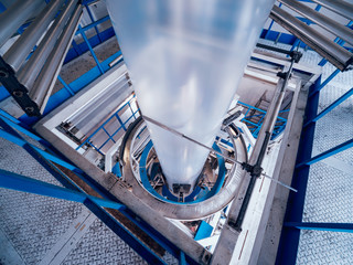 Modern automated production line in factory. Plastic bag manufacturing process