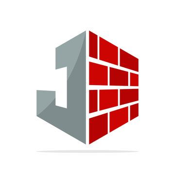 the initial logo icon for the construction business with the concept of a combination of red brick and letter J