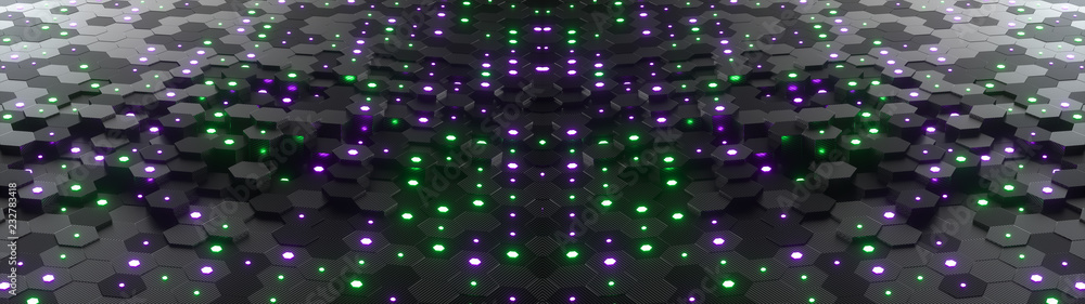 Poster abstract hexagonal geometric background. structure of lots of hexagons of carbon fiber with small gl