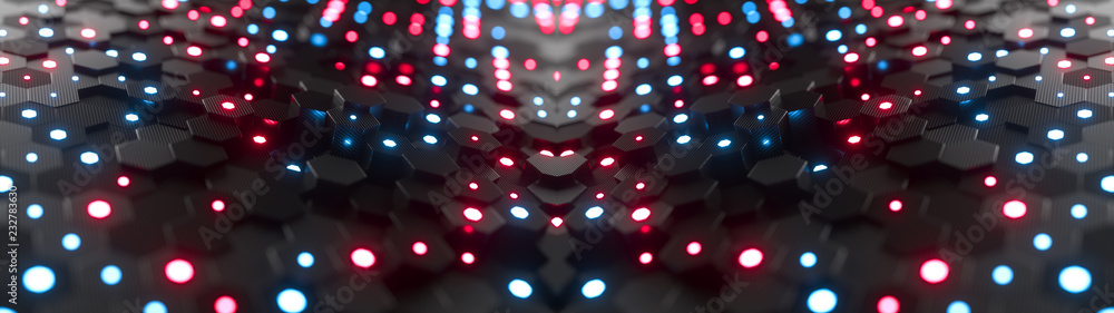 Poster abstract hexagonal geometric background. structure of lots of hexagons of carbon fiber with small gl