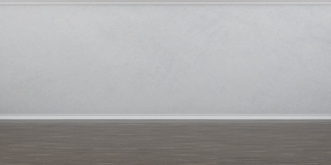 Stimulate image of white empty room interior and laminate wood floor with sun light cast shadow on the wall,Perspective of minimal design architecture. 3D rendering