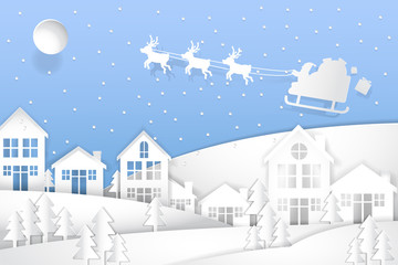 Obraz na płótnie Canvas Merry Christmas and Happy New Year, Paper art design, Advertising with winter composition in paper cut style, Vector illustration