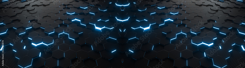 Aufkleber abstract hexagonal geometric ultra wide background. structure of lots of hexagons of carbon fiber wi