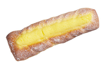 Bun with custard and icing sugar