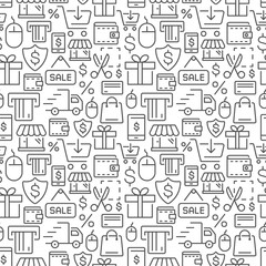 Shopping and e-commerce vector seamless pattern