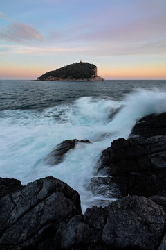 Summer sunset at Tino Island, municipality of Porto Venere, La Spezia province, Liguria, Italy, Europe
