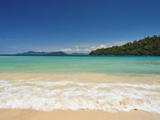 Beatiful wave of turquose water cover sand