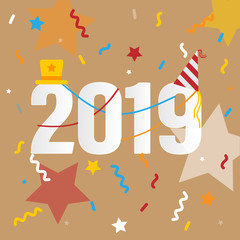 Christmas and Happy New Year 2019  gifts. Cartoon vector illustration.