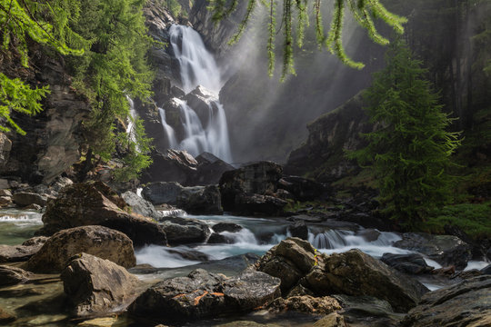 Aosta valley, Cogne, Lillaz, Italy. Lillaz waterfalls