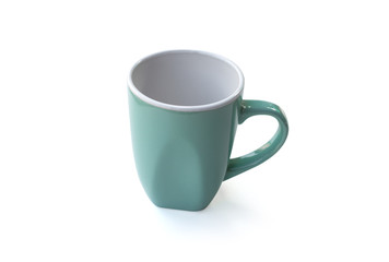 Green coffee cup with simple design isolated on white background