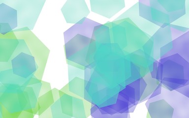 Fototapeta na wymiar Multicolored translucent hexagons on white background. Green tones. 3D illustration