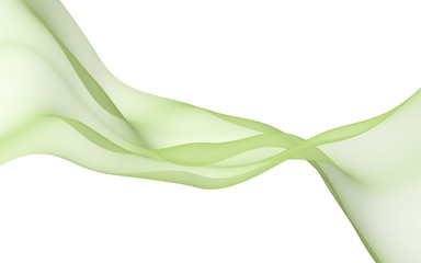 Green color scarf. Abstract green wave. Bright green ribbon on white background. Abstract green color smoke. Raster air background. 3D illustration