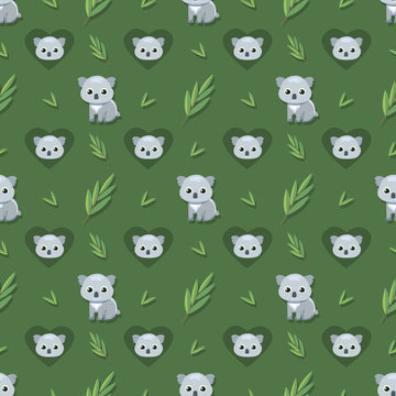 Seamless pattern with Koalas and eucalyptus