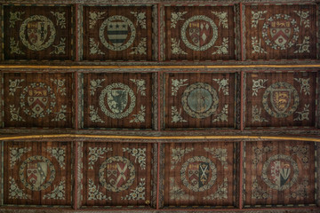 Old Ceiling Paintings of a coat of arms in England Chapel