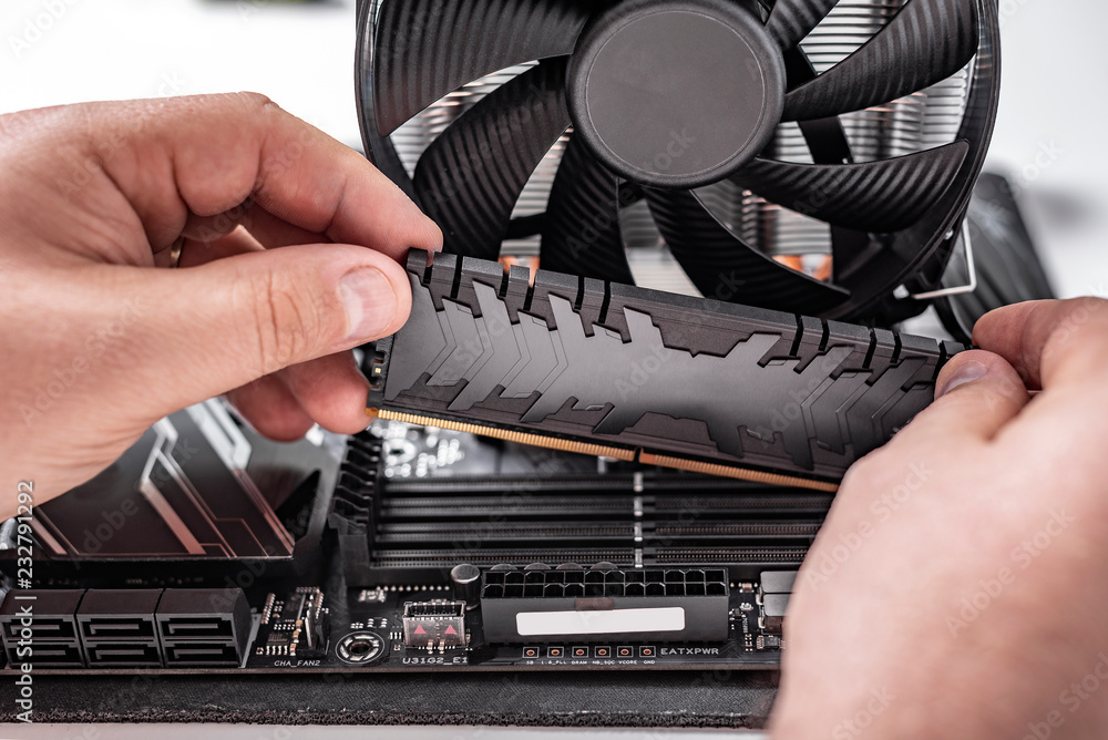 Poster installing random access memory into pc.