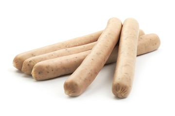 Munich White Fresh Sausges, isolated on a white background. Close-up.