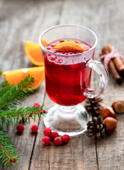 Glass of hot mulled wine
