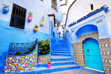 Zelfklevend Fotobehang Traditional moroccan architectural details in Chefchaouen, Morocco, Africa © Andrii Vergeles