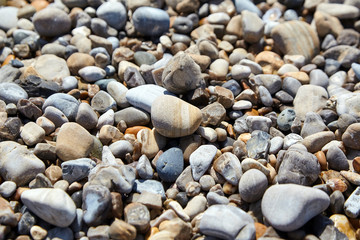 Pebble beach. Multicolored stones on the seashore