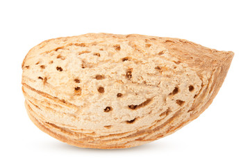 Almond nut in shell isolated on white background, clipping path, full depth of field