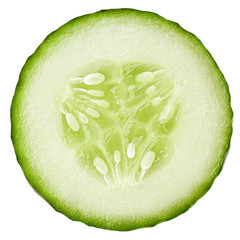 cucumber slice isolated on white background, clipping path, full depth of field