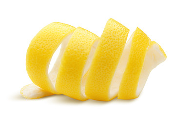 lemon peel, isolated on white background, clipping path, full depth of field