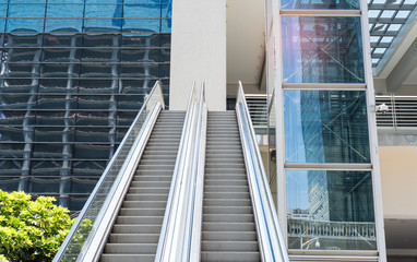 ascending escalator in a public transport area