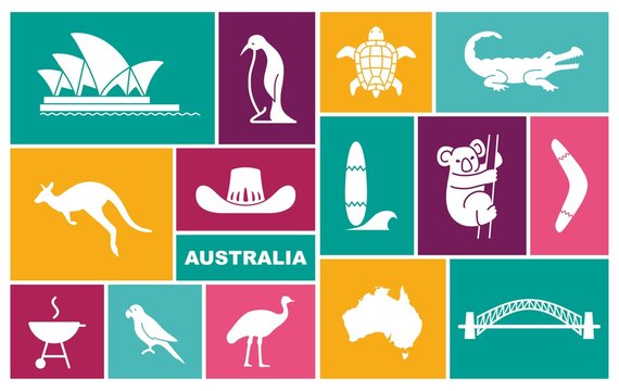 Australian icons. Vector Illustration in flat style
