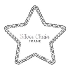 Silver chain star border frame. Wreath starry shape. Jewelry.