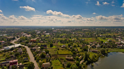 Aerial view of typical Ukrainian village.