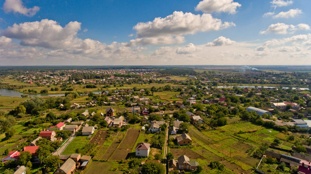 Typical Ukrainian village aerial view.