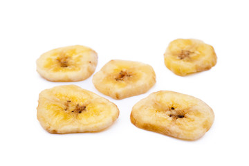 Dried sliced banana isolated on white background