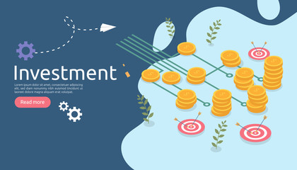 Fototapeta premium management or return on investment concept. online business strategic for financial analysis. isometric design vector illustration. template for web landing page, banner, presentation, social media