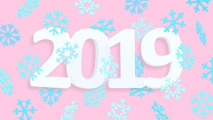2019 New Year wallpaper. Snowflakes. 3d background. Year of Earth Pig. Winter holiday. 3D New Year poster. Pastel. Minimalism. Trendy modern illustration. Render.