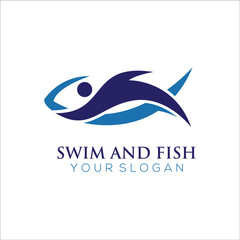 Obraz premium swim and fish logo design