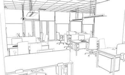 office contour visualization, 3D illustration, sketch, outline
