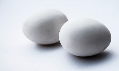 Two eggs or ovums isolated on white of hen.