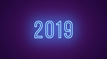Neon inscription of 2019. Vector, neon bright Text