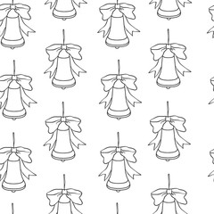 Christmas and new year seamless pattern. Vector holiday black white background with bells for greeting card design and packaging.