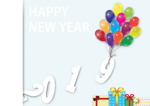 Balloon with gift boxes, Happy new year 2019 background vector illustration