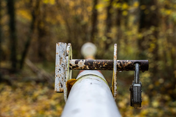 Barrier in the forest with a rusted castle