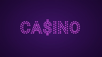 Inscription of Casino with neon lamps. Vector