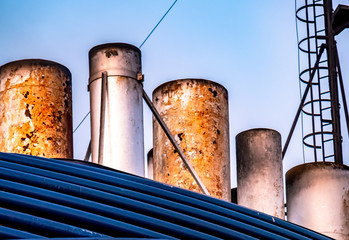 Close up of chip vessel exhaust pipes and chimneys