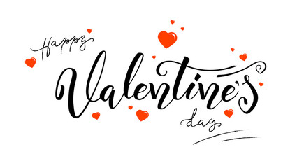 Happy Valentines day, calligraphy in vintage style. Hand-drawn brush pen lettering isolated on white background. Template for holiday greeting, invitation, wedding cards