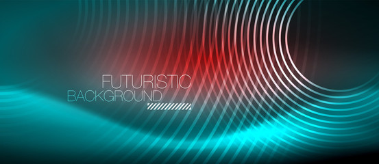 Neon glowing techno lines, hi-tech futuristic abstract background template with square shapes