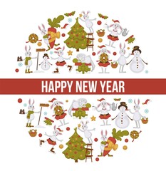 2019 New year celebration approaches, winter characters and symbols vector.