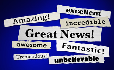 Great News Good Announcement Big Positive Result News Headlines 3d Illustration